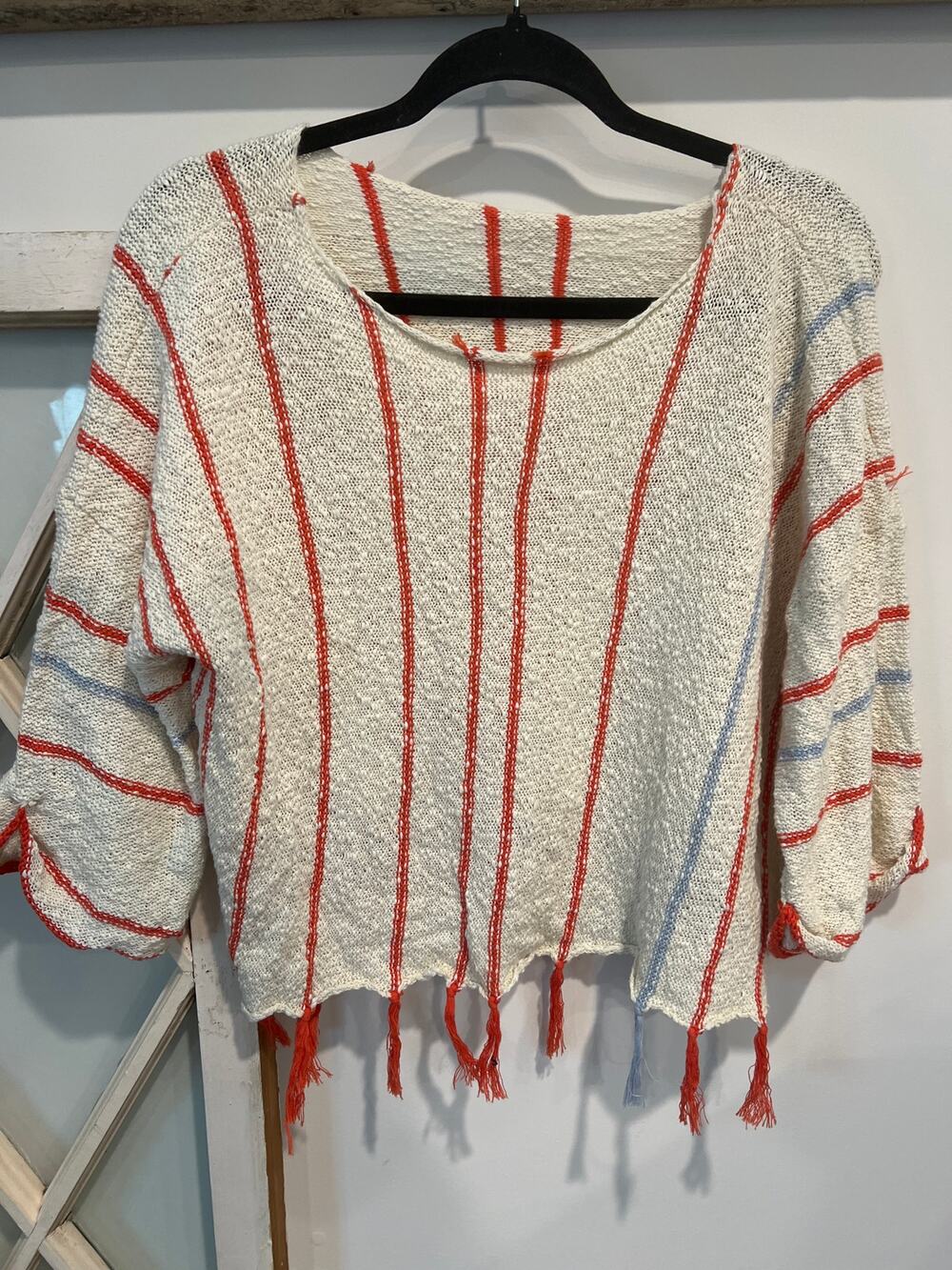 By Together size S/M woven sweater top with tassels